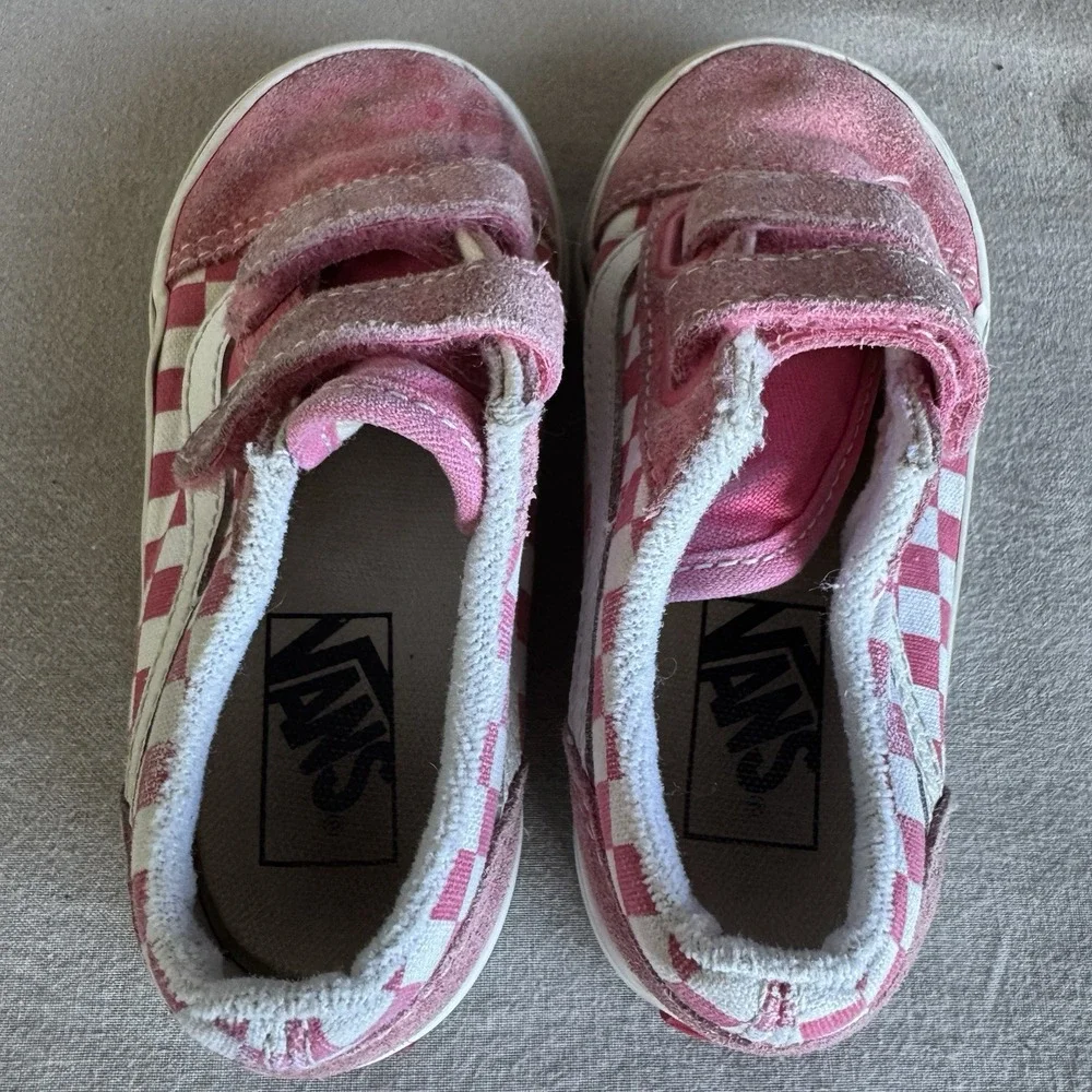 Size 8c - Vans Off The Wall Old Skool Pink White Checkerboard Kids Shoes